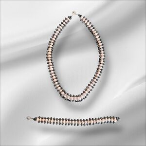 Teng Yue Freshwater Pearl Necklace & Bracelet Set Pink Gray Beaded